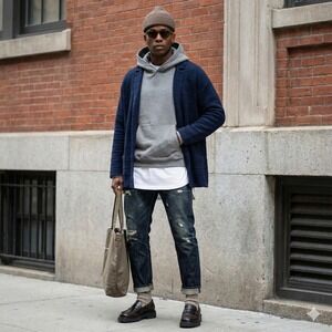 Casely Hayford Mens Classic Navy Blue Ribbed Knitted Blazer Cardigan M Italian